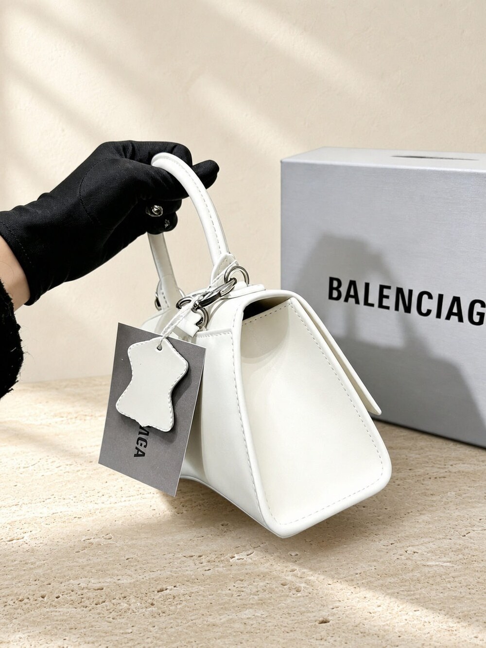Balenciaga Shiny Calfskin Hourglass Top Handle Handbag - Picture 3 of 5